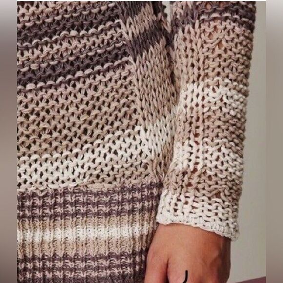 Free People Desert Moon Striped Pullover crochet Sweater in beige neutrals. S - Picture 5 of 10